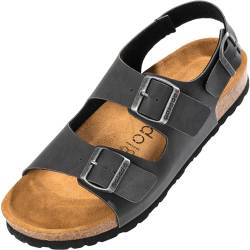Palado Sandalen Herren Napoli - bequeme Schuhe mit 3 verstellbaren Riemen - Männer Sandaletten mit Natur Kork-Fussbett und Leder-Laufsohle Anthrazit UK10 - EU44 von Palado