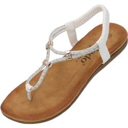 Palado Ugnu by Sila Sahin Sandalen Damen - Hausschuhe mit Natur Kork-Fussbett - bequeme Sandalen - Zweiriemer Weiß UK3,5 - EU36 von Palado