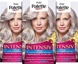 Palette Intensiv Creme Coloration 10-91/240 Pudriges Silberblond Stufe 3 (3 x 125 ml), Permanenter Aufheller für strahlende, langanhaltende blonde Haarfarbe, Anti-Gelbstich-Effekt von Palette