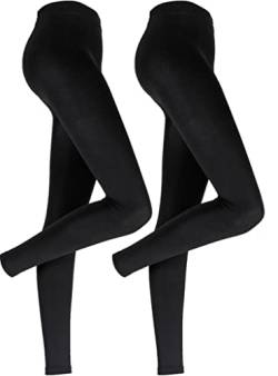 2er Pack Damen Thermo Leggings mit Innenfleece weich | warm | Baumwolle Uni Thermoleggings (as3, Alpha, l, x_l, Regular, Regular, schwarz, L-XL, Regulär) von Palleon