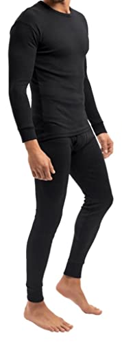 Palleon Herren Thermounterwäsche Set Thermo-Unterhemd + Lange Unterhose Langarm warm Winter Ski Innenfleece Baumwolle (schwarz, XXL) von Palleon