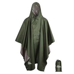 Regenponcho Damen und Herren - Regencape Wasserdicht mit Kapuze, Leichter & Wiederverwendbar 3 in 1 Multifunktional Regenjacke für Wandern, Picknick, Camping (Grün) von Pameil