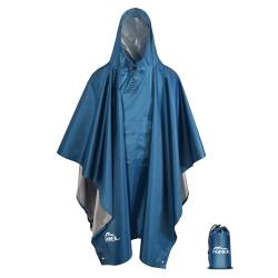 Regenponcho Damen und Herren - Regencape Wasserdicht mit Kapuze, Leichter & Wiederverwendbar 3 in 1 Multifunktional Regenjacke für Wandern, Picknick, Camping (Marineblau) von Pameil