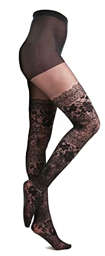 PAMELA MANN Vintage Lace Tights Black (OneSize) - Strumpfhose Ornamente schwarz von Pamela Mann Hosiery