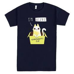 Pampling T-Shirt mit kurzen Ärmeln, aus 100% Baumwolle, Leuchtet im Dunkeln, Unisex Bekleidung mit originellen Motiven in 5 Größen, T-Shirt Blau, Modell Schrodingers Pet (S) von Pampling