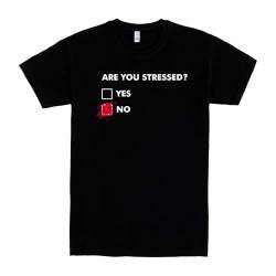 Pampling T-Shirt mit kurzen Ärmeln, aus 100% Baumwolle, Unisex Bekleidung mit originellen Motiven in 5 Größen, T-Shirt Schwarz, Modell Are You Stressed? (M) von Pampling