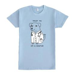 Pampling T-Shirt mit kurzen Ärmeln aus 100% Baumwolle, Unisex Bekleidung mit originellen Mustern in 5 Größen, T-Shirt Blau, Modell Dogtor (as3, Alpha, m, Regular, Regular) von Pampling