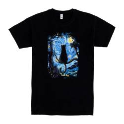 Pampling T-Shirt mit kurzen Ärmeln aus 100% Baumwolle, Unisex Bekleidung mit originellen Mustern in 5 Größen, T-Shirt Schwarz, Modell Cat Starry Night (L) von Pampling