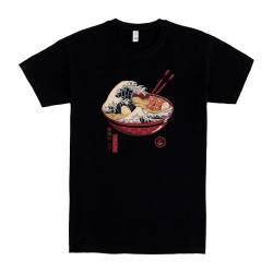 Pampling T-Shirt mit kurzen Ärmeln aus 100% Baumwolle, Unisex Bekleidung mit originellen Mustern in 5 Größen, T-Shirt Schwarz, Modell Great Ramen Wave (S) von Pampling