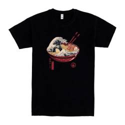 Pampling T-Shirt mit kurzen Ärmeln aus 100% Baumwolle, Unisex Bekleidung mit originellen Mustern in 5 Größen, T-Shirt Schwarz, Modell Great Ramen Wave (XL) von Pampling