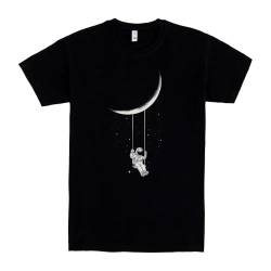 Pampling T-Shirt mit kurzen Ärmeln aus 100% Baumwolle, Unisex Bekleidung mit originellen Mustern in 5 Größen, T-Shirt Schwarz, Modell Moon Swing von Pampling