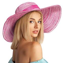 Damen Strohhut mit breiter Krempe, für den Sommer, Reisen, verstaubar, LSF 50 - Pink - Einheitsgröße von PanPacSight