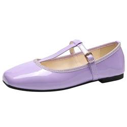 PanaLuxe Damen Weich Mary Jane Flach Shoes Purple Square Toe Bequeme Ballerinas mit Riemchen Wanderschuhe 41 von PanaLuxe