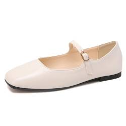 PanaLuxe Damen Weich Mary Jane Flach Shoes Weiß Square Toe Bequeme Ballerinas mit Riemchen Wanderschuhe 41 von PanaLuxe