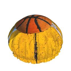 Basketball On A Yellow Court Duschhaube, Schlafmütze, doppellagig, wasserdicht, elastisch, Badekappe, wiederverwendbar, Bade-Haarkappe von PanaRL