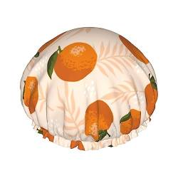 Duschhaube mit Früchten von Orangen und Blättern, Schlafmütze, doppellagig, wasserdicht, elastisch, wiederverwendbare Bade-Haarkappe von PanaRL