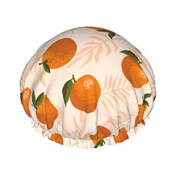 Duschhaube mit Früchten von Orangen und Blättern, Schlafmütze, doppellagig, wasserdicht, elastisch, wiederverwendbare Bade-Haarkappe von PanaRL