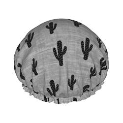 Duschhaube mit Kaktus-Motiv, schwarz-graue Textur, Nachtmütze, doppellagig, wasserdicht, elastisch, Badekappe, wiederverwendbar, Bade-Haarkappe von PanaRL