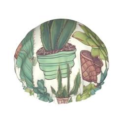 Duschhaube mit Kaktus-Sukkulenten-Motiv, Schlafmütze, doppellagig, wasserdicht, elastisch, wiederverwendbare Bade-Haarkappe von PanaRL