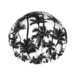 Duschhaube mit Palmen-Motiv, schwarz-weiß, Nachtmütze, doppellagig, wasserdicht, elastisch, Badekappe, wiederverwendbar, Bade-Haarkappe von PanaRL