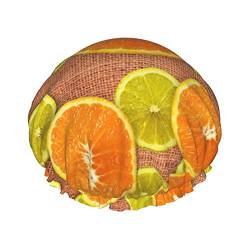 Duschhaube mit Zitronen- und Orangen-Motiv, Schlafmütze, doppellagig, wasserdicht, elastisch, wiederverwendbare Bade-Haarkappe von PanaRL
