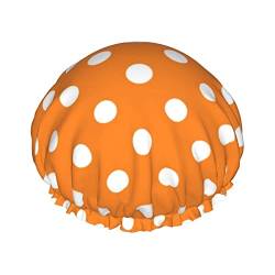 Duschhaube mit weißen Punkten auf Orange, Nachtmütze, doppellagig, wasserdicht, elastisch, wiederverwendbare Bade-Haarkappe von PanaRL