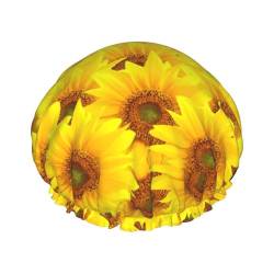 Gelbe Sonnenblume Duschhaube, Nachtmütze, doppellagig, wasserdicht, elastisch, Badekappe, wiederverwendbar, Bade-Haarkappe von PanaRL