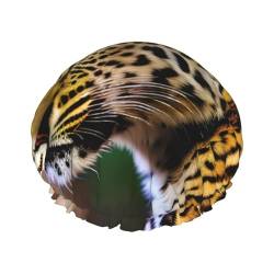 Gelber Leopardenmuster Duschhaube, Nachtmütze, doppellagig, wasserdicht, elastisch, Badekappe, wiederverwendbar, Bade-Haarkappe von PanaRL