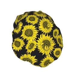 Grafische gelbe Sonnenblumen Duschhaube, Nachtmütze, doppellagig, wasserdicht, elastisch, Badekappe, wiederverwendbar, Bade-Haarkappe von PanaRL