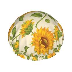 Schöne gelbe Sonnenblumen-Duschhaube, Schlafmütze, doppellagig, wasserdicht, elastisch, Badekappe, wiederverwendbar, Bade-Haarkappe von PanaRL