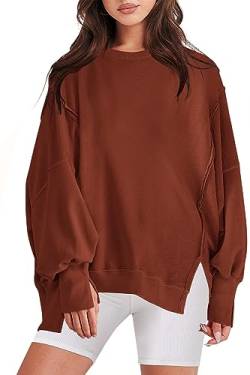 Panadila Damen Oversized Crewneck Sweatshirt mit Seitenschlitzen Casual Langarm Pullover Loose Fit Shirts, Dusty Copper, L von Panadila