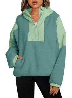 Panadila Damen-Pullover mit halbem Reißverschluss und Taschen, Sherpa-Kapuzenpullover, übergroßes Kapuzen-Sweatshirt, warme Fleecejacken, Salbei, S von Panadila