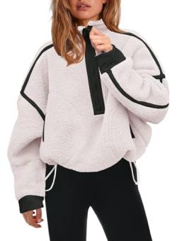 Panadila Damen-Sweatshirt mit halbem Reißverschluss, Sherpa-Fleece, weich, übergroß, mit Taschen, warmer flauschiger Pullover, Weiss/opulenter Garten, S von Panadila