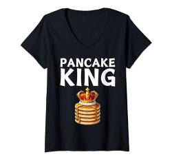Damen Lustiger Pfannkuchen-König T-Shirt mit V-Ausschnitt von Pancake shirt funny pancake king shirt