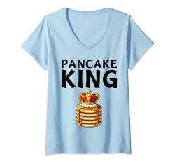 Damen Lustiger Pfannkuchen-König T-Shirt mit V-Ausschnitt von Pancake shirt funny pancake king shirt