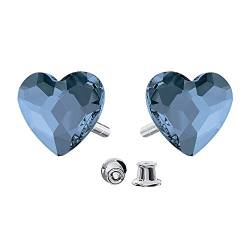 925-Sterling Silber Ohrstecker mit Marken Kristalle - Herz - Viele Farben - Ohrringe für Frauen - Schön Schmuck Für Damen mit Geschenkbox (Denim Blue) von Panda-Jewellery