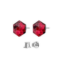 925-Sterling Silber Ohrstecker mit Marken Kristalle - Hexagon - Viele Farben - Ohrringe für Frauen - Schön Schmuck Für Damen mit Geschenkbox (Scarlet) von Panda-Jewellery