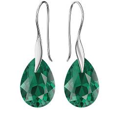 Ohrringe Silber 925 Hängend - Ohrringe Hängend mit Kristallen - Wählen Sie Schmuck für Sie - Wetten Sie Auf Silber Ohrringe Damen in Form eines Tropfes (Emerald) von Panda-Jewellery