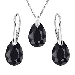 Panda-Jewellery Ohrringe Silber 925 Hängend - Kette Damen mit Anhänger - Schmuck Set für Sie - mit Kristallen - Ohrringe Hängend und Halskette Damen Silber 925 in Form eines Tropfes (Jet) von Panda-Jewellery