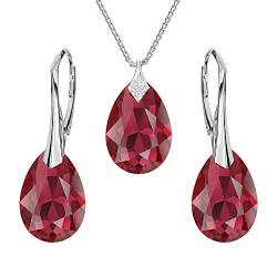 Panda-Jewellery Ohrringe Silber 925 Hängend - Kette Damen mit Anhänger - Schmuck Set für Sie - mit Kristallen - Ohrringe Hängend und Halskette Damen Silber 925 in Form eines Tropfes (Scarlet) von Panda-Jewellery