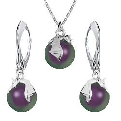 Panda-Jewellery Ohrringe Silber 925 Hängend - Kette Damen mit Anhänger - Schmuck Set für Sie - mit Perlen und Fledermaus - Ohrringe Hängend und Halskette Damen Silber 925 (Iridescent Purple) von Panda-Jewellery