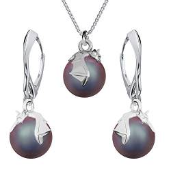 Panda-Jewellery Ohrringe Silber 925 Hängend - Kette Damen mit Anhänger - Schmuck Set für Sie - mit Perlen und Fledermaus - Ohrringe Hängend und Halskette Damen Silber 925 (Iridescent Red) von Panda-Jewellery