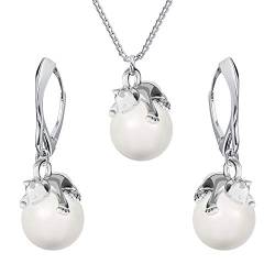 Panda-Jewellery Ohrringe Silber 925 Hängend - Kette Damen mit Anhänger - Schmuck Set für Sie - mit Perlen und Katze - Ohrringe Hängend und Halskette Damen Silber 925 (White) von Panda-Jewellery