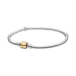 PANDORA Armband "Moments" Silber Schlangenverschluss 14K Gold 599347C00 16 cm von Pandora