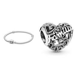 Pandora Armband 598816C00-17 Frau Silber Inschrift & Family Herz Charm Sterling-Silber 8,6 x 10,8 x 11,5 mm (T/H/B) von Pandora