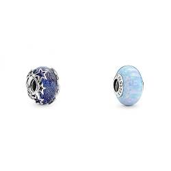 Pandora Charm Murano-Glas Moments Sterne Silber, blau 790015C00 & Opalescent Ocean Blue Charm 791691C01 von Pandora