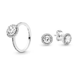 Pandora Damen-Ringe 925 Sterlingsilber mit '- Ringgröße 56 (17.8) 196250CZ-56 & Timeless Round Sparkle Ohrringe Rund aus Sterling Silber mit Zirkonia Steinchen - Größe ca. 8mm von Pandora