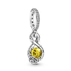 Pandora Disney Belle Unendlichkeit & Rosenblüte Anhänger in Sterling Silver mit gelben Kristall aus der Disney x Collection, 399525C01 von Pandora