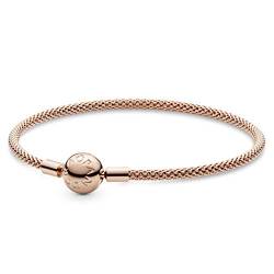 Pandora Moments Mesh-Armband aus 14 Karat rosévergoldeterr Metalllegierung mit geprägter Kugelschließe, kompatibel mit Charms und Anhängern aus der Moments Kollektion, Größe: 17cm von Pandora