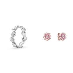 Pandora Ring Gänseblümchenkrone Silber 198799C01 & Moments rosafarbene Gänseblümchen Ohrringe aus 14 Karat Rosévergoldeterr Metalllegierung von Pandora